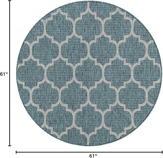 Unique Loom Outdoor Trellis Collection Area Rug (5' 1" Round, Teal/ Gray)