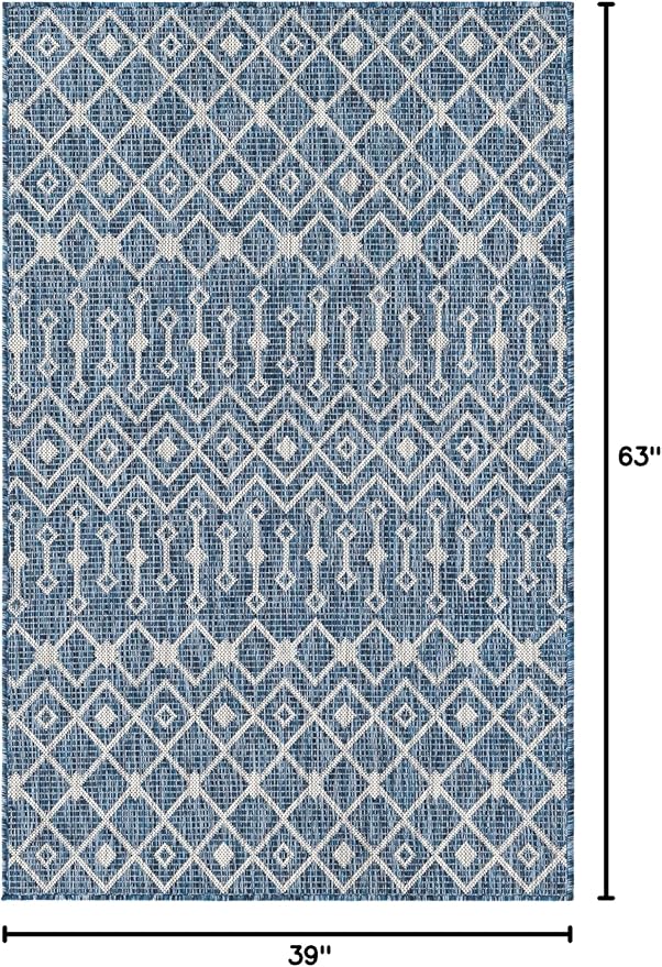 Unique Loom Outdoor Trellis Collection Area Rug - Tribal Trellis (3' 3" x 5' 3" Rectangle, Blue/ Ivory)