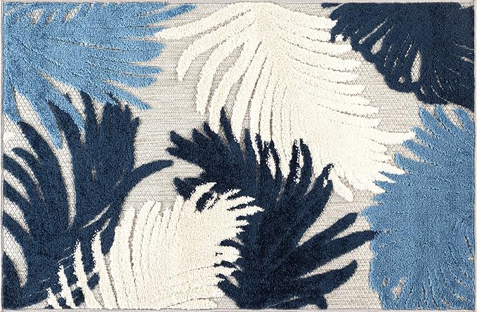 Rugshop Lucca Contemporary Floral Indoor/Outdoor 2' 7" X 4' Navy