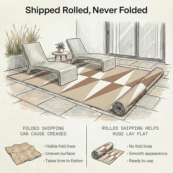 Fab Habitat Geometric Modern Minimalist Outdoor Rug - Waterproof, Crease-Free Fade Resistant, Reversible - Recycled Plastic - Patio Porch Balcony Deck Yard Garden - Tuscon Natural - 4x6 ft