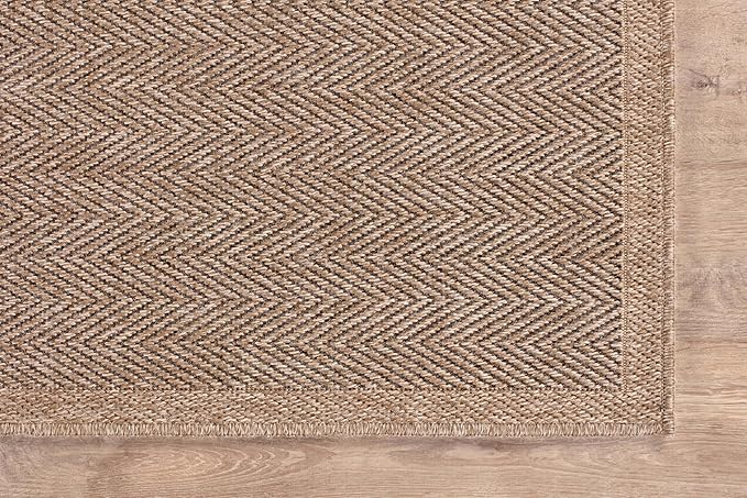 CAMILSON Easy Jute Rug 9x12, Indoor Outdoor Natural Color Fiber Area Rugs for Living Room and Patio Rug Herringbone Seagrass Boho Woven Design Easy-Cleaning Washable Outside Carpet Alfombras 9 x 12