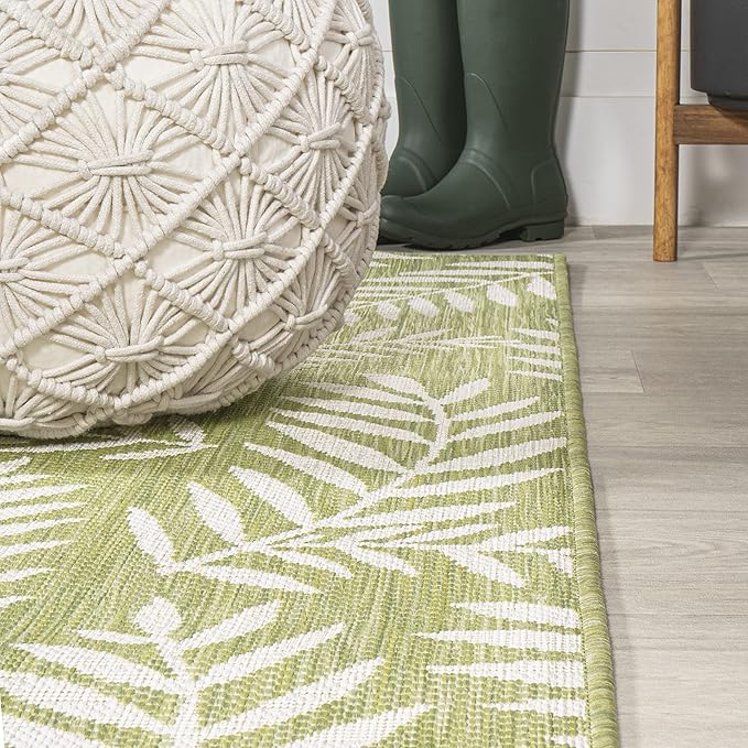 JONATHAN Y Palm Frond Indoor Outdoor Area Rug 3X5 Green/Cream, Nevis for Backyard, Patio, Porch, Easy-Cleaning, High Traffic, Pet-Friendly, Non-Shedding (SMB119D-3)