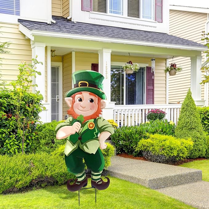 St. Patrick's Day Yard Signs Leprechaun Garden Stakes, 41.3" H Metal St. Patrick's Day Decorations Outdoor, Decorative Irish St. Patrick's Day Garden Sign for Home Party Yard Lawn Patio Porch Decor