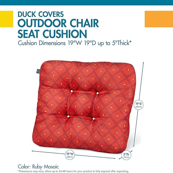 Duck Covers Water-Resistant Indoor/Outdoor Seat Cushions, 19 x 19 x 5 Inch, 2 Pack, Ruby Mosaic, Outdoor Patio Cushions
