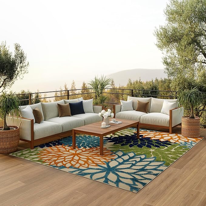 Nourison Home Aloha Indoor/Outdoor Multicolor 6' x 9' Area Rug, Easy Cleaning, Non Shedding, Bed Room, Living Room, Dining Room, Deck, Backyard, Patio (6x9)