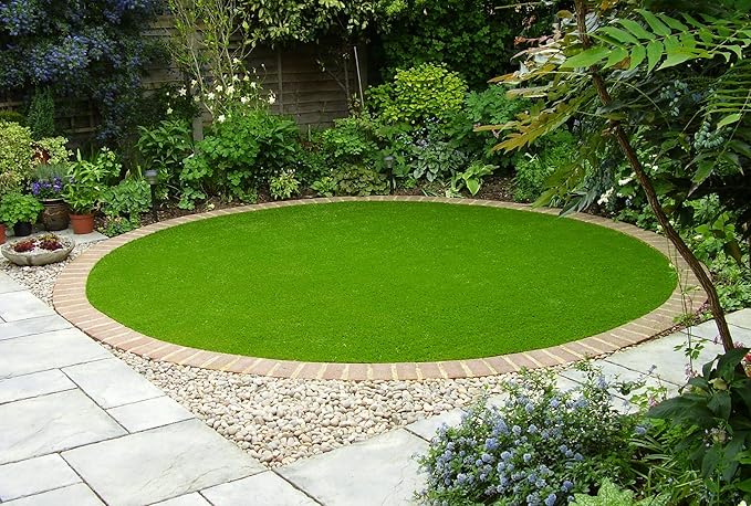 GL Artificial Grass Mat Round Shape, Realistic Synthetic Grass Indoor Outdoor Rug, Garden Lawn Landscape for Pets,Fake Faux Grass Rug with Drainage Holes, Diameter 11 FT