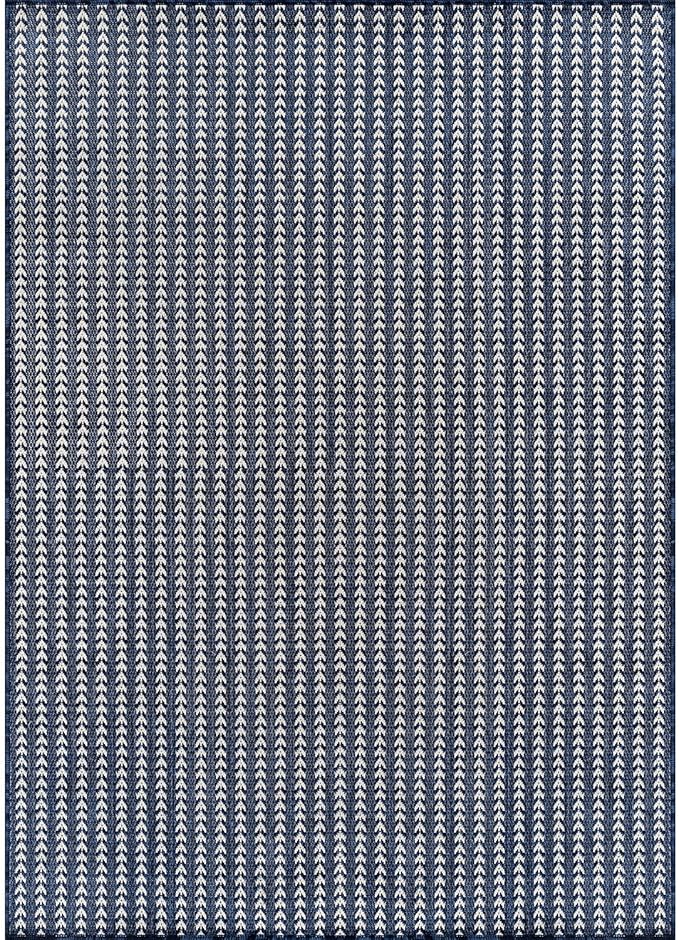 Washable Outdoor Rug 6x9 Modern Area Rugs Outdoor Carpets Striped Pattern Non Shedding Waterproof Easy Clean Patio Deck Porch Living Room Bedroom Garden RV (6 X 9 Navy)