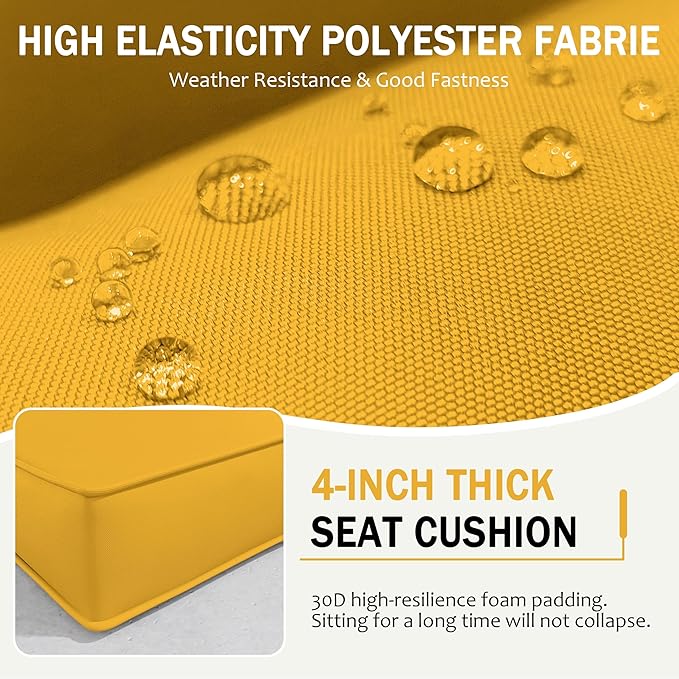 Outdoor Cushions for Patio Furniture with 5 Pillows, Waterproof Patio Furniture Cushions Replacement, 4" Deep Seat Outdoor Sectional Cushions for 4-seat Patio Furniture Chair Sofa Couch,Yellow