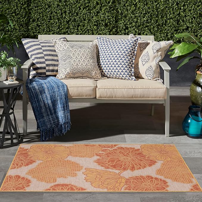 Nourison Home Garden Oasis Coral 2' x 4' Area Rug - Easy Clean, Non Shedding, Bed Room, Living Room, Dining Room, Kitchen (2' x 4')