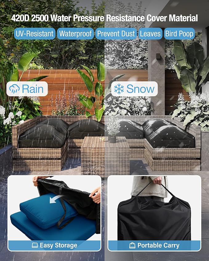 YEFU Outdoor Cushions for Patio Furniture: Replacement Cushions for Outdoor Furniture - Waterproof Couch Cushion - Fade-Resistant/Easy Clean - 14 Piece Sectional Cushion - Non-Slip/Storage Bag/Peacock