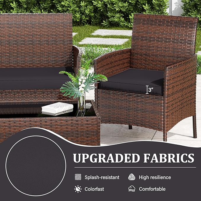 3 Pack Outdoor Replacement Cushions, Fit for 4-Seater Wicker Rattan Patio Conversation Set, 36x18x3,18x18x3, Liner & Cover