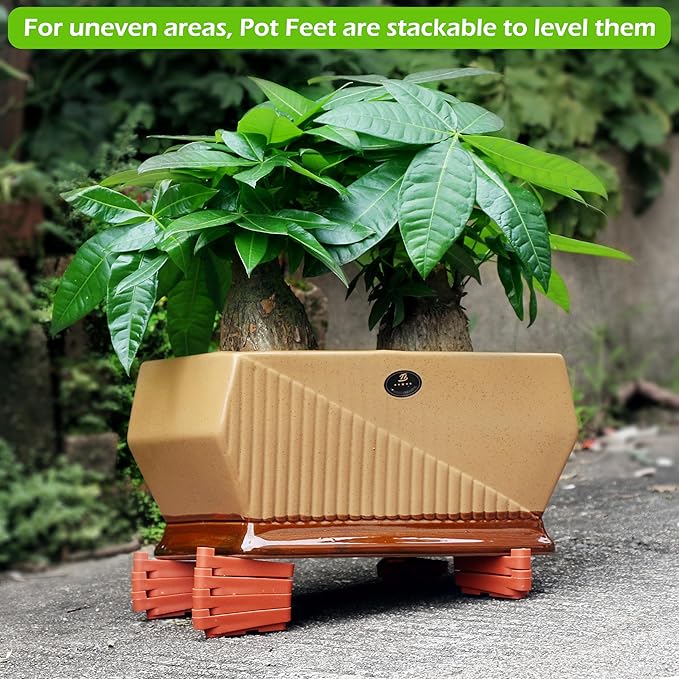 ORIMERC 12 Pack Adjustable Plant Pot Toes with Watering Wick, Plant Pot Riser Support Planter Off Deck Floor to Prevent Stains, Plant Pot Lifters for Outdoor Indoor planters, Large Size