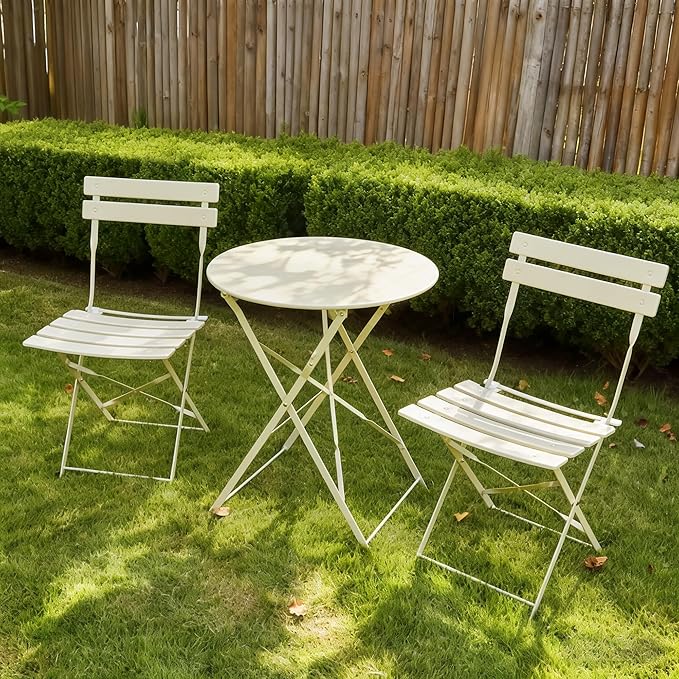 3 Piece Bistro Set, Folding Patio Furniture Set, Outdoor Table and Chairs Set for Patio, Garden, Balcony and Poolside, Apricot