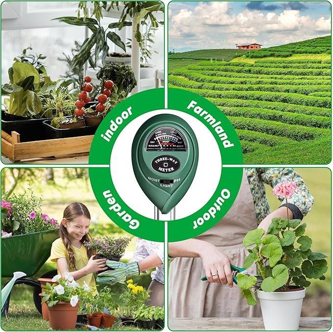 iPower Soil Meter, 3-in-1 Plant Moisture Light PH Tester for Gardening, Farming, Indoor & Outdoor Use