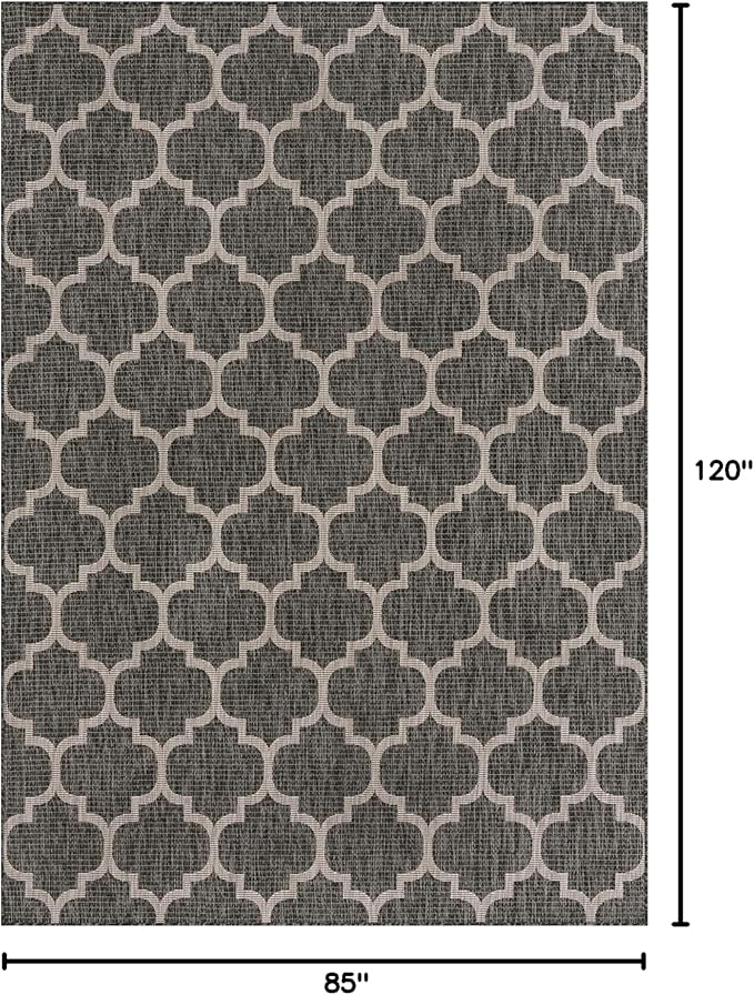 Unique Loom Outdoor Trellis Collection Area Rug (7' 1" x 10' Rectangle, Black/ Ivory)
