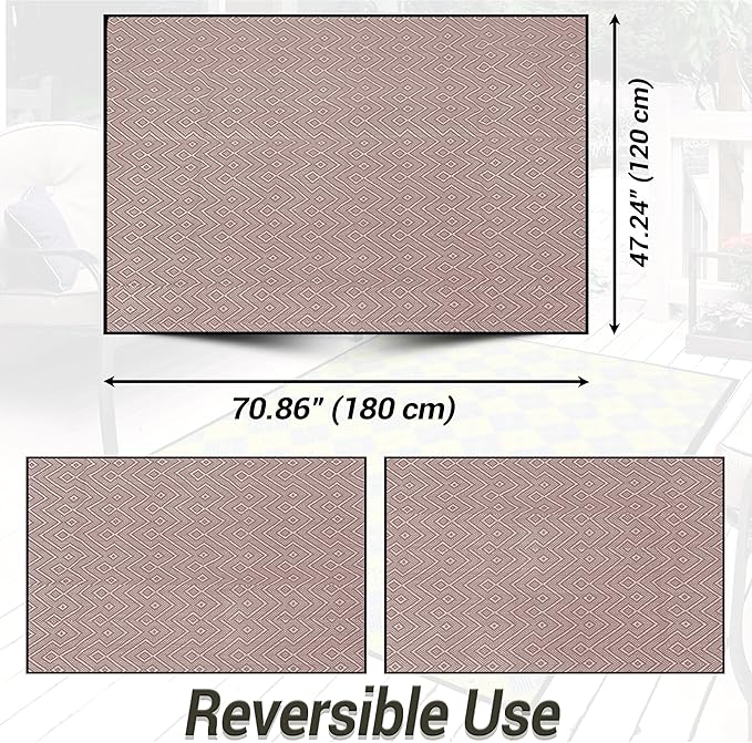 ARSUK Outdoor Patio Rug (6 x 4 ft) - Weatherproof, Indoor and Outdoor Use, Ideal for Garden, Camping, Balcony Carpet, Picnic, Backyard, Lightweight, Foldable, Recycled Plastic