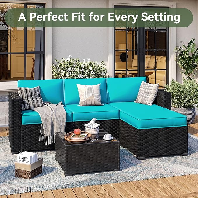 Aoxun 26" x 26" Patio Furniture Cushions for Outdoor Furniture Set of 4, Thick Replacement Patio Couch Cushions for Outdoor Furniture, 7-Piece Splashproof Fade Resistant Outdoor Couch Cushions, Blue