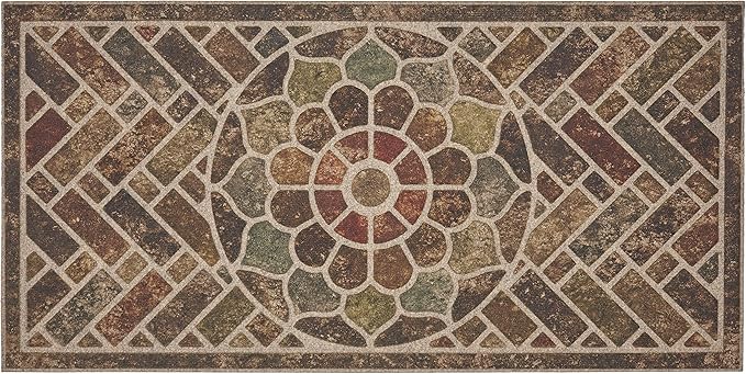 Mohawk Home Entryway Door Mat 2' x 4' All Weather Doormat Outdoor Non Slip Recycled Rubber, Ornamental Brick Brown