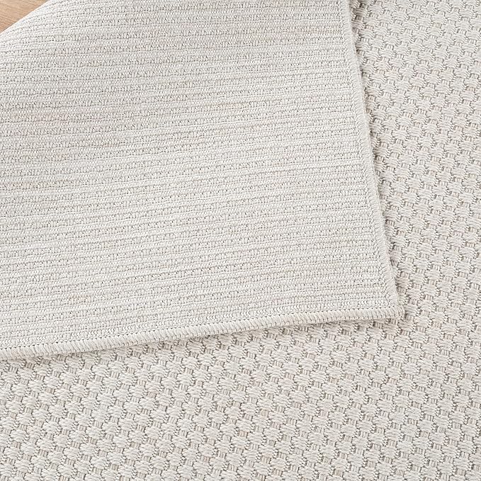 CAMILSON Easy Jute Rug 8x10, Indoor Outdoor Off-White Farmhouse Area Rugs for Living Room Patio and Kitchen Rug, Solid Woven Design, Easy-Cleaning, Non Slip Washable Outside Carpet Alfombras (8 x 10)