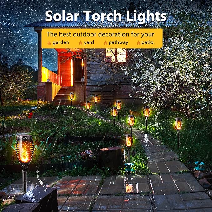 Toodour Solar Torch Flame Lights, 12 Pack Solar Lights Outdoor with Flickering Flame, Waterproof Patio Light Landscape Decoration Lighting for Garden, Lawn, Yard, Outdoor Decorations