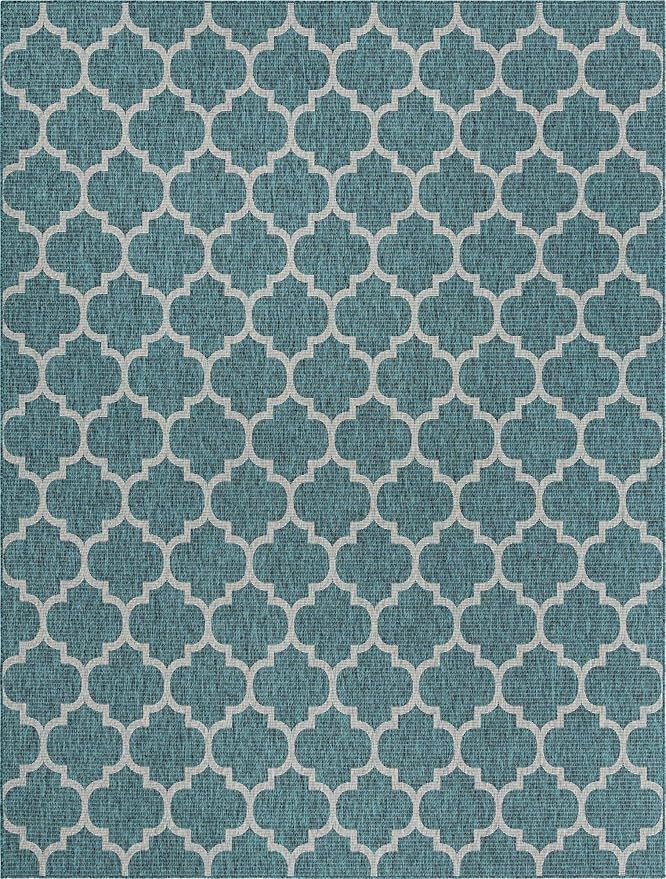 Unique Loom Outdoor Trellis Collection Area Rug (10' x 13' 1" Rectangle, Teal/ Gray)