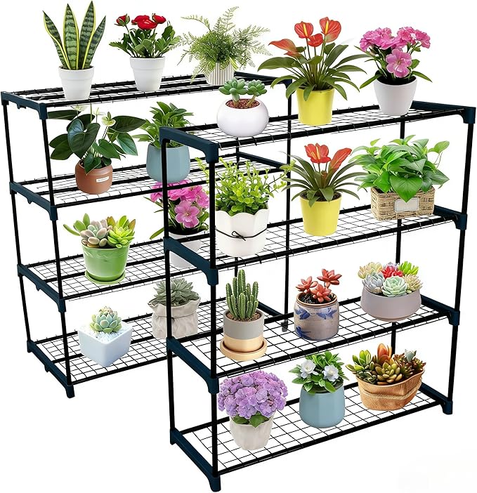 2 Pack Plant Stand, 4 Tier Greenhouse Shelves, Metal Shelf Plant Stand Rack, Waterproof Plant Shelf, Portable Rustproof, 72 LBS Capacity, 42 in x17 in x42 in