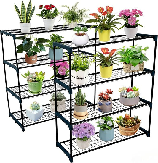 2 Pack Plant Stand, 4 Tier Greenhouse Shelves, Metal Shelf Plant Stand Rack, Waterproof Plant Shelf, Portable Rustproof, 72 LBS Capacity, 42 in x17 in x42 in