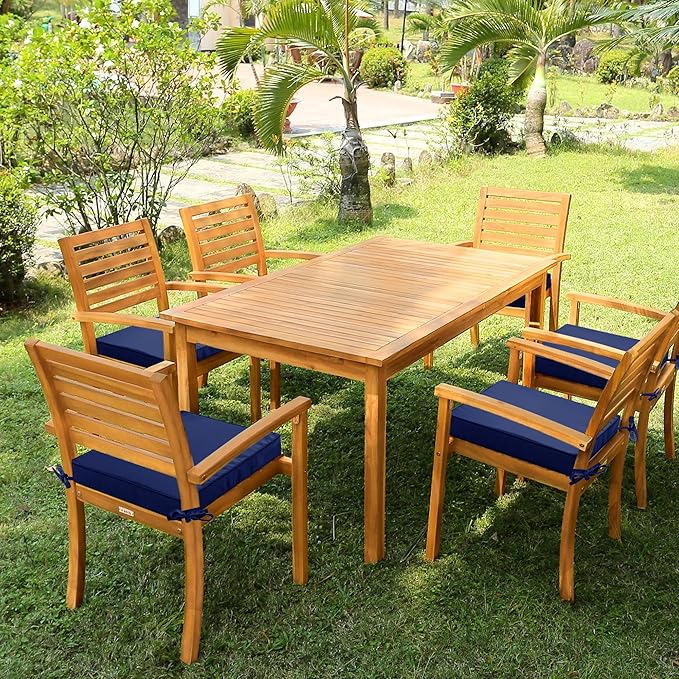 6 Pack Outdoor Chair Cushions 19 x 19 Inch Water Resistant Patio Chair Cushions with Tie 3 Year Color Fastness Thick Outdoor Seat Cushion for Garden Lawn Patio Furniture Navy