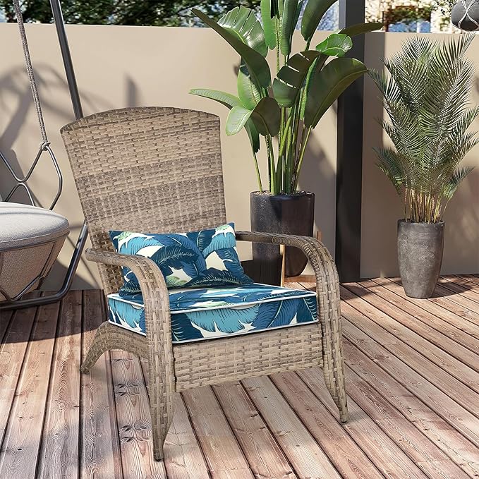 Outdoor Chair Cushions 22x22x3 Inch, Patio Seat Cushion Furniture Swing Set of 2, Water Repellent Chairs Wicker Cushion Pads with Couch Sofa in Garden, Swaying Palms Blue