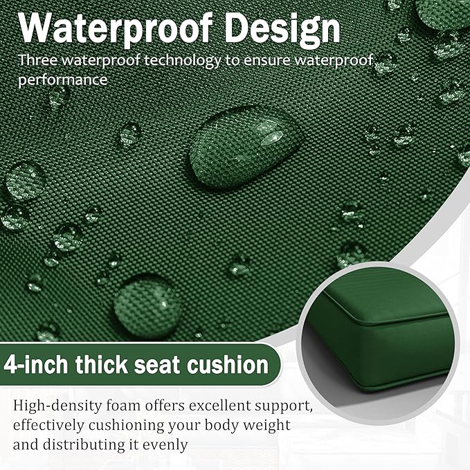 Patio Furniture Cushions, Replacement Outdoor Cushions for 4-Seat Patio Furniture, Waterproof Cushions for Outdoor Sectional Sofa Couch, Green