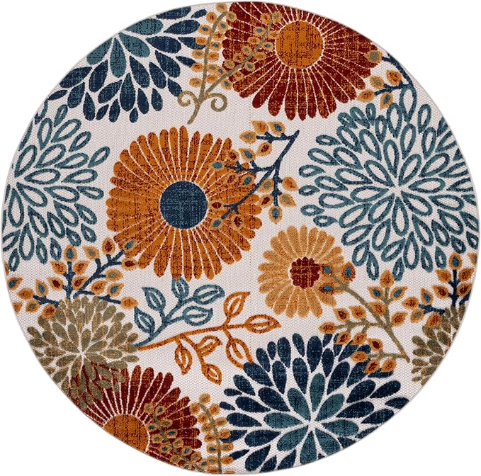 SAFAVIEH Washable Rug Outdoor Cabana Collection - 11' Round, Creme & Red, Non-Shedding & Easy to Clean, Ideal for Patio, Backyard, Mudroom (CBN832A)