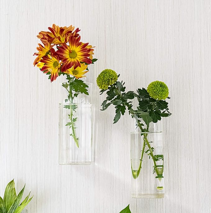4 Pack Wall Hanging Planters Glass Terrariums - Rectangle Shape Plants Holders Flowers Glass Wall Vase Containers for Plant, Decoration and Display