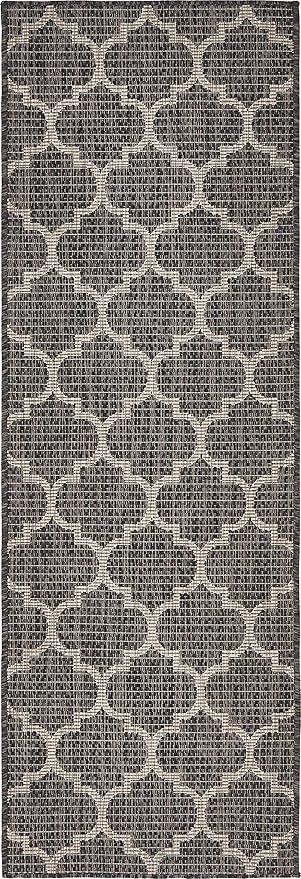 Unique Loom Outdoor Trellis Collection Area Rug (2' x 3' 1" Runner, Black/ Ivory)