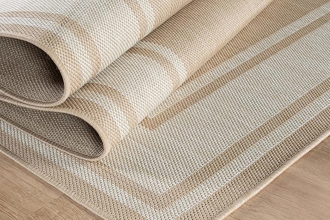 Beverly Rug Outdoor Rug 5x7 Modern Bordered Area Rugs for Indoor and Outdoor Patio Deck Porch Garden Waterproof Weather Sun Resistant Washable Outside Carpet (5 x 7 Beige)