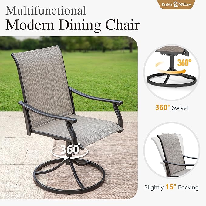 Sophia & William Patio Dining Chairs Set of 4, Outdoor Swivel Chairs with Breathable Textilene Fabric, Rustproof for Lawn Garden Support 350lbs
