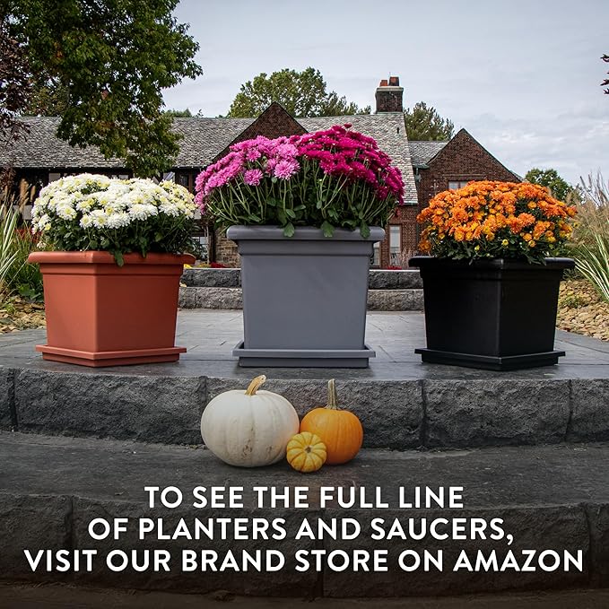 The HC Companies 14 Inch Accent Square Plant Saucer, Lightweight UV-Resistant Plastic Outdoor & Indoor Flower Pot Tray, 2-Pack Plant Pot Trays for Garden & Home Decor, Clay