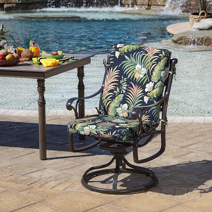 Arden 2-Pack Outdoor Patio Dining Chair Cushion, 20x44, Rain-Proof Seat Pad, Fade-Resistant Outdoor Cushion Simone Blue Tropical