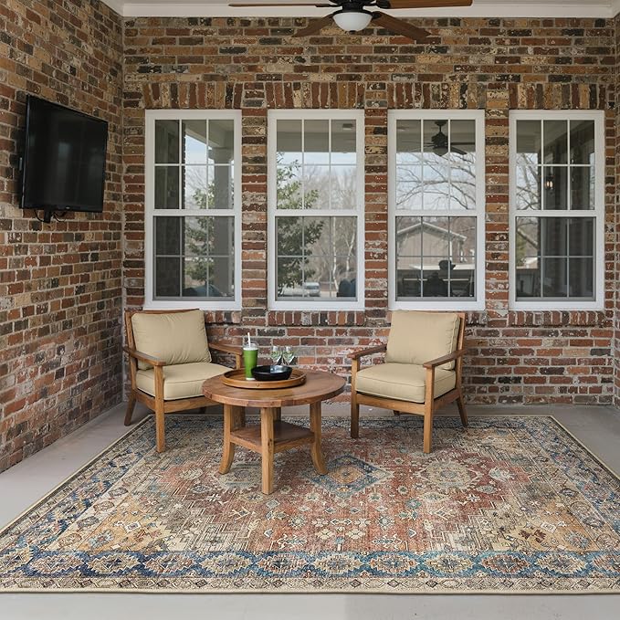 GENIMO Outdoor & Indoor Area Rug 6'x9', Waterproof, Non-Shedding, Easy Cleaning, Boho Mat for Patio, Living Room, Balcony, Dining Room, RV, Deck, Bedroom, Camping, Outside Carpet,Antique Red