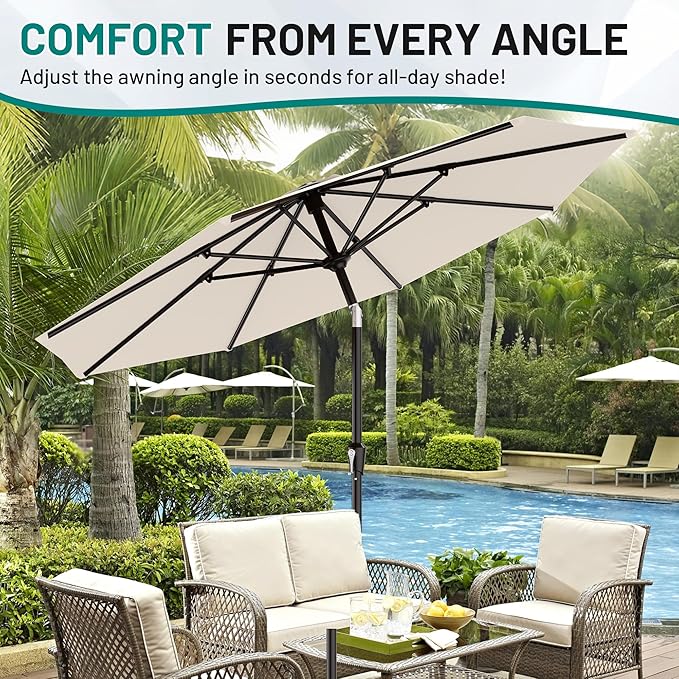 AreShark 9 FT Patio Umbrella for Outdoor, Outdoor Table Umbrella with Push Button Tilt and Crank, Outdoor Patio Umbrellas with 8 Sturdy Ribs for Market, Garden, Pool (Cream-white)