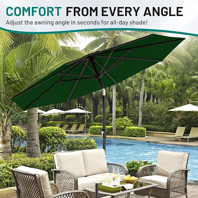 AreShark 9 FT Patio Umbrella for Outdoor, Outdoor Table Umbrella with Push Button Tilt and Crank, Outdoor Patio Umbrellas with 8 Sturdy Ribs for Market, Garden, Pool (Dark Green)