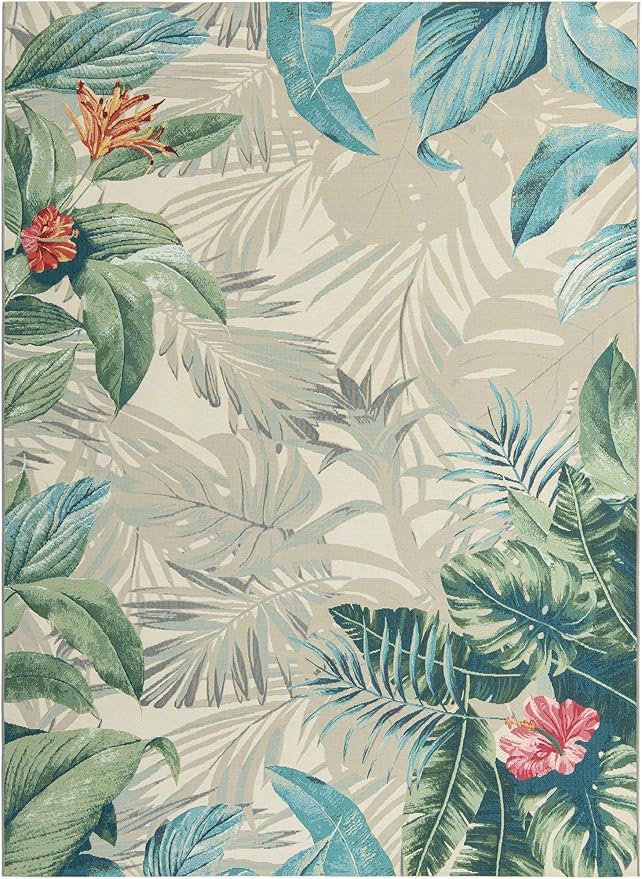Unique Loom Outdoor Botanical Collection Area Rug - Kula (7' 10" x 11' Rectangle, Multi/ Gray)