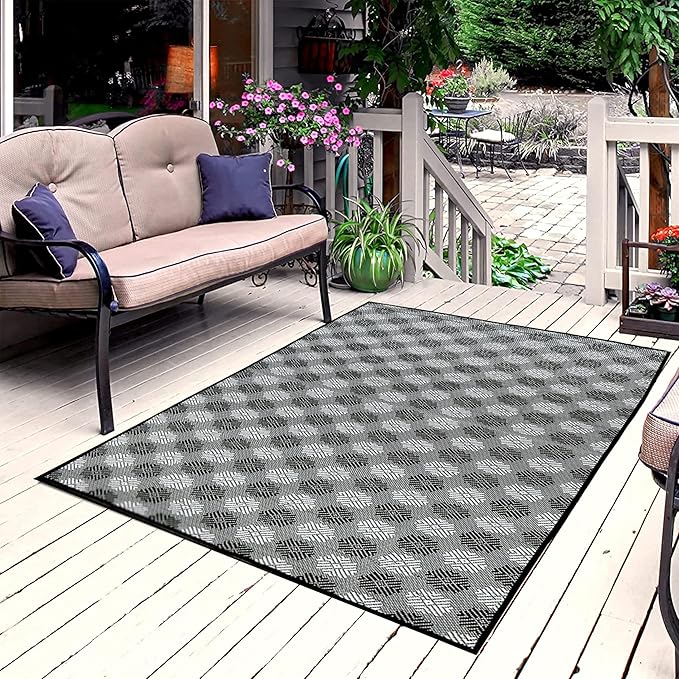 ARSUK Outdoor Patio Rug (5 x 3.3 ft) - Weatherproof, Indoor and Outdoor Use, Ideal for Garden, Camping, Balcony Carpet, Picnic, Backyard, Lightweight, Foldable, Recycled Plastic