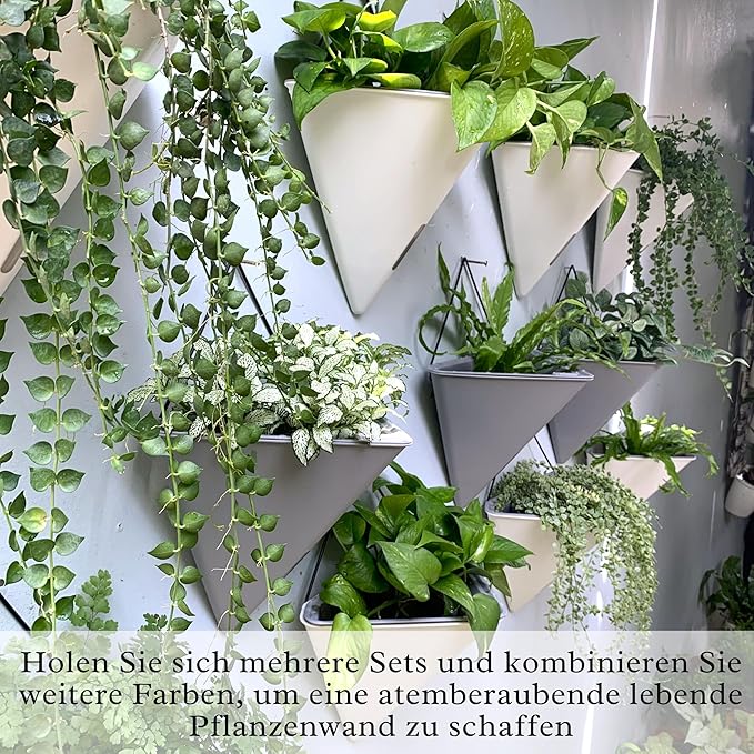 LaLaGreen Wall Planters for Indoor Plants - 2 Pack, 12 Inch Large Self Watering White Geometric Hanging Flower Vase Vessel with Metal Hanger, Modern Stylish Wall Mounted Succulent Pot Holder Decor