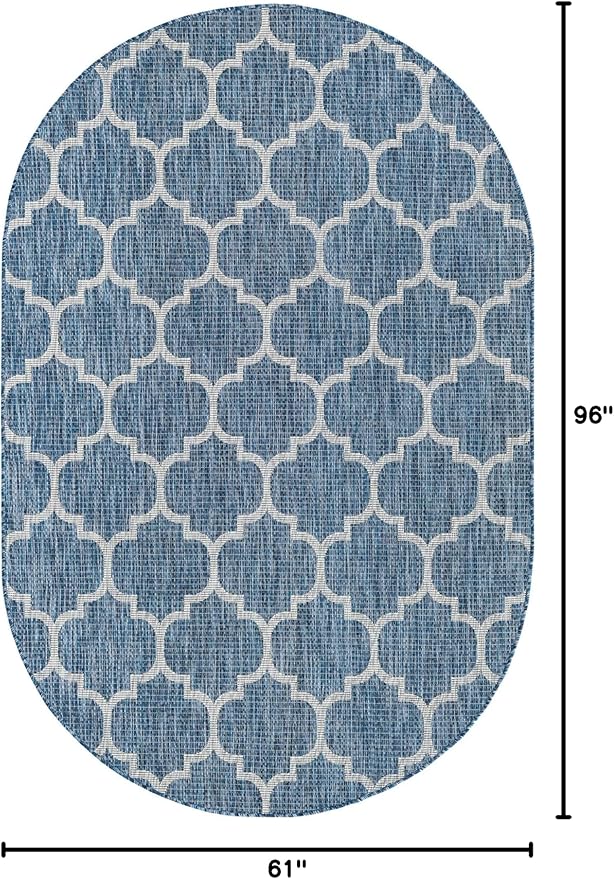 Unique Loom Trellis Collection Area Rug-Lattice Design, Moroccan Inspired for Indoor/Outdoor Décor, 5' 0" x 8' 0" Oval, Navy Blue/Gray