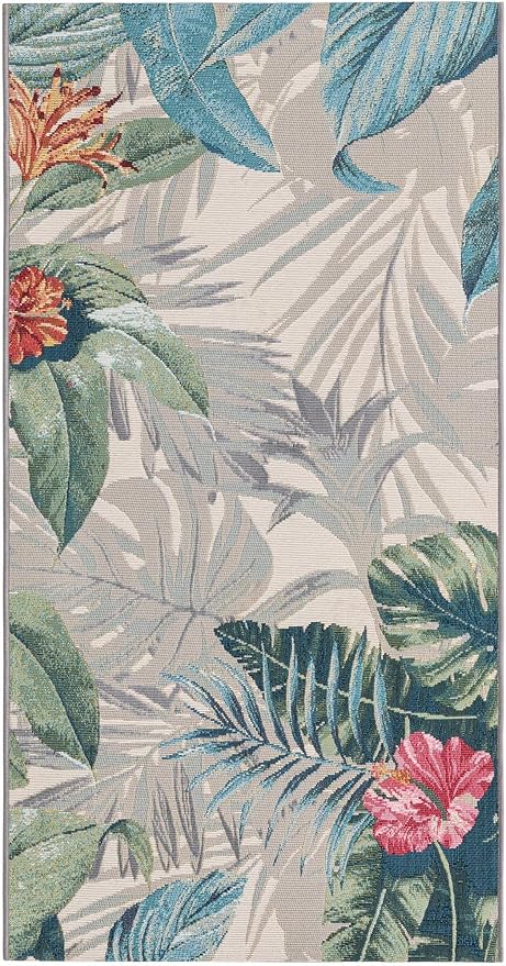 Unique Loom Outdoor Botanical Collection Area Rug - Kula (2' 7" x 5' 3" Runner, Multi/ Gray)