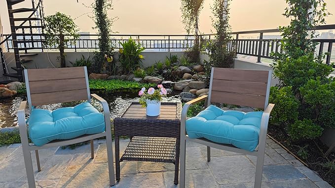 JMGBird Outdoor Chair Cushions, Patio Seat/Back Cushions, Pack of 2, 19" x 19" with Ties Transform Your Patio with Our Furniture Cushions (Light Blue)