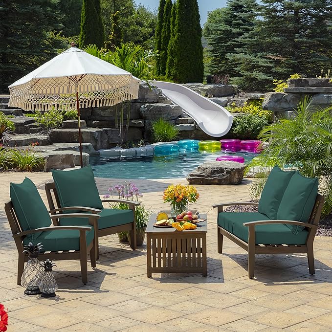 Arden Outdoor Foam Deep Seat Cushion Set, 24 in x 24 in, Weather-Proof, Rain-Proof, Fade Resistant Patio Cushion, Bottom and Back Cushion for Chair, Sofa, and Couch Peacock Blue Green Texture