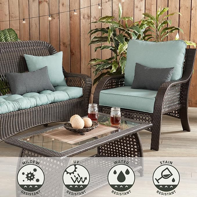 Greendale Home Fashions Outdoor 2-Piece Deep Seat Cushion Set, Seafoam