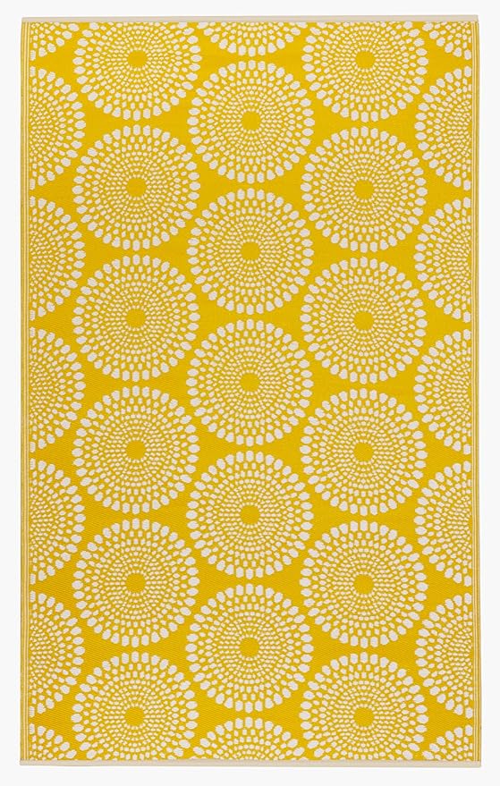 Fab Habitat Outdoor Rug - Waterproof, Fade Resistant, Crease-Free - Premium Recycled Plastic - Floral Medallion - Large Patio, Deck, Sunroom, Camping, RV - Rio - Yellow - 6 x 9 ft