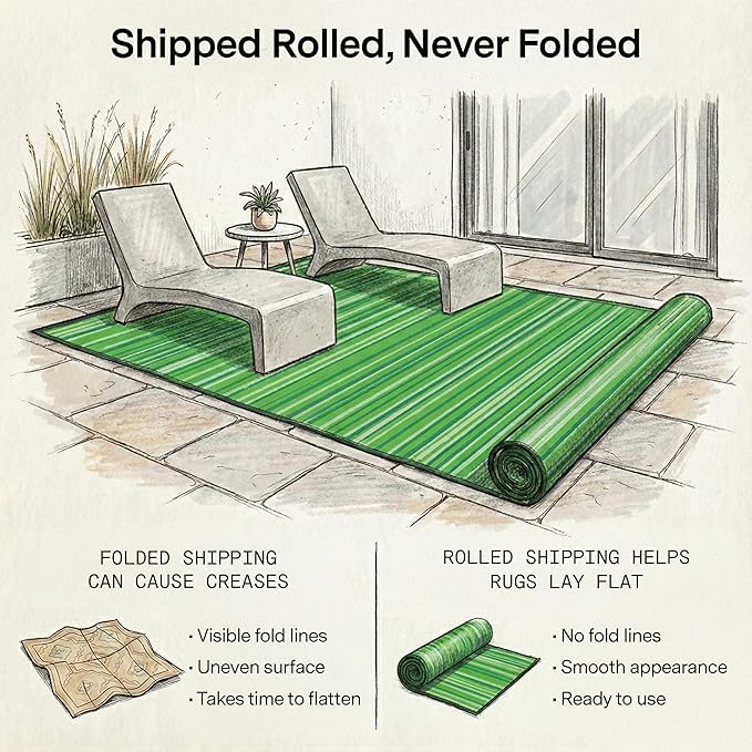 Fab Habitat Outdoor Rug - Waterproof, Fade Resistant, Crease-Free - Premium Recycled Plastic - Striped - Patio, Porch, Deck, Balcony - Cancun - Green - 5 x 8 ft